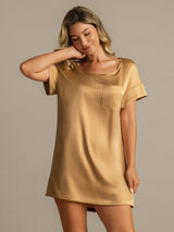 [Tan] SilkSilky-FR 19Momme Manches courtes Col Rond Chemises de nuit 006