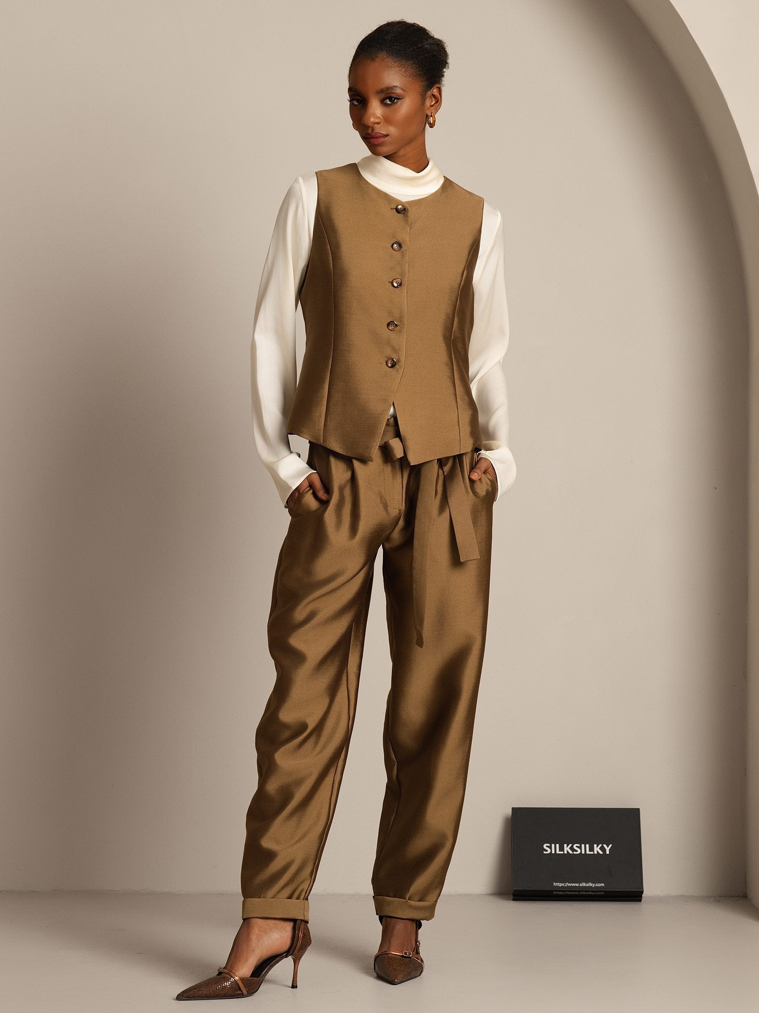 [Bronze] SilkSilky-FR 32Momme Soie Womens Vest 006,