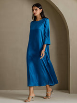 [Bleu Royal] SilkSilky-FR 3/4 Sleeve Round Neck Robes 006