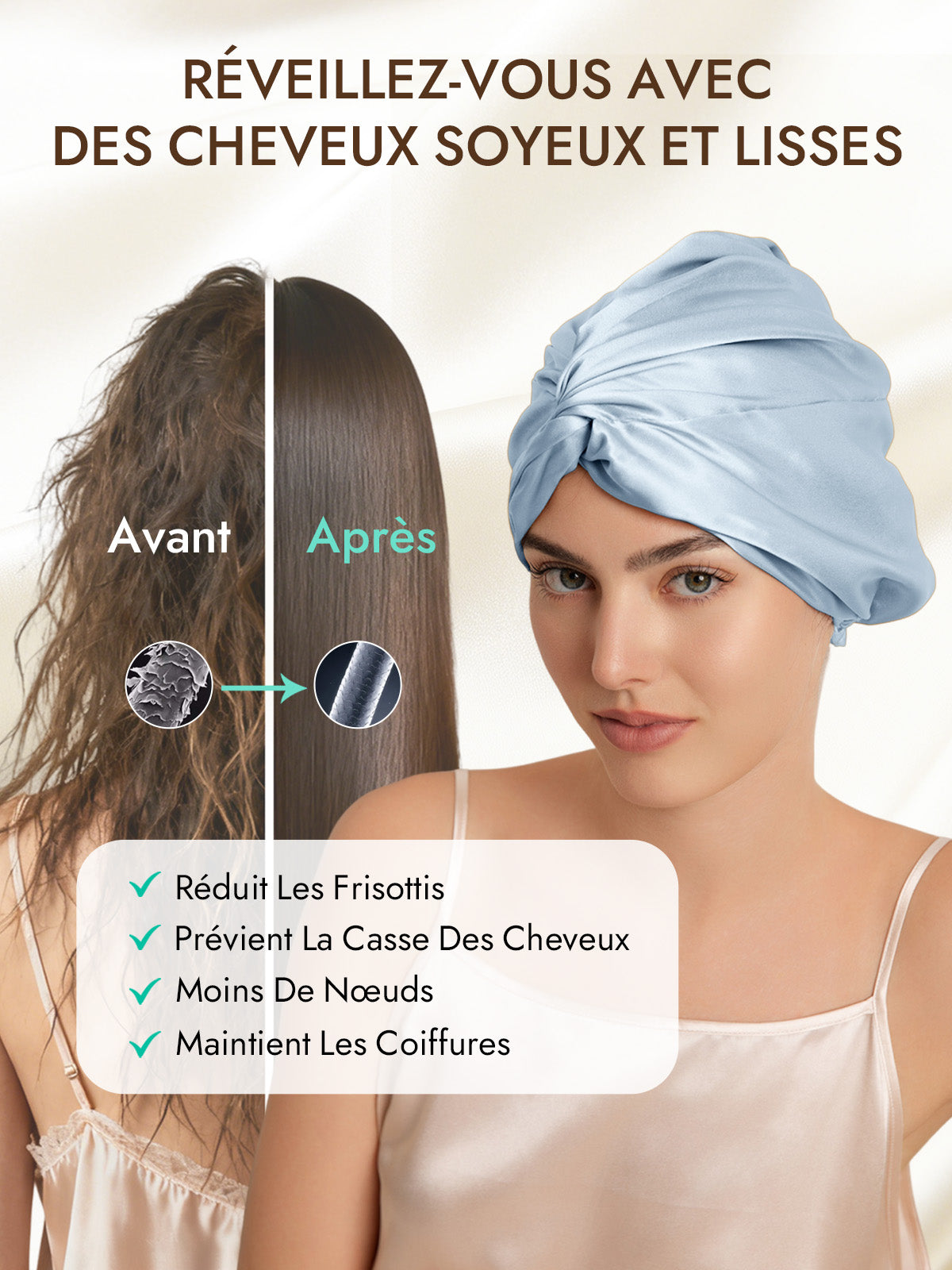 [Bleu Acier] SilkSilky-FR 22Momme Pure Soie Sleep Cap 003