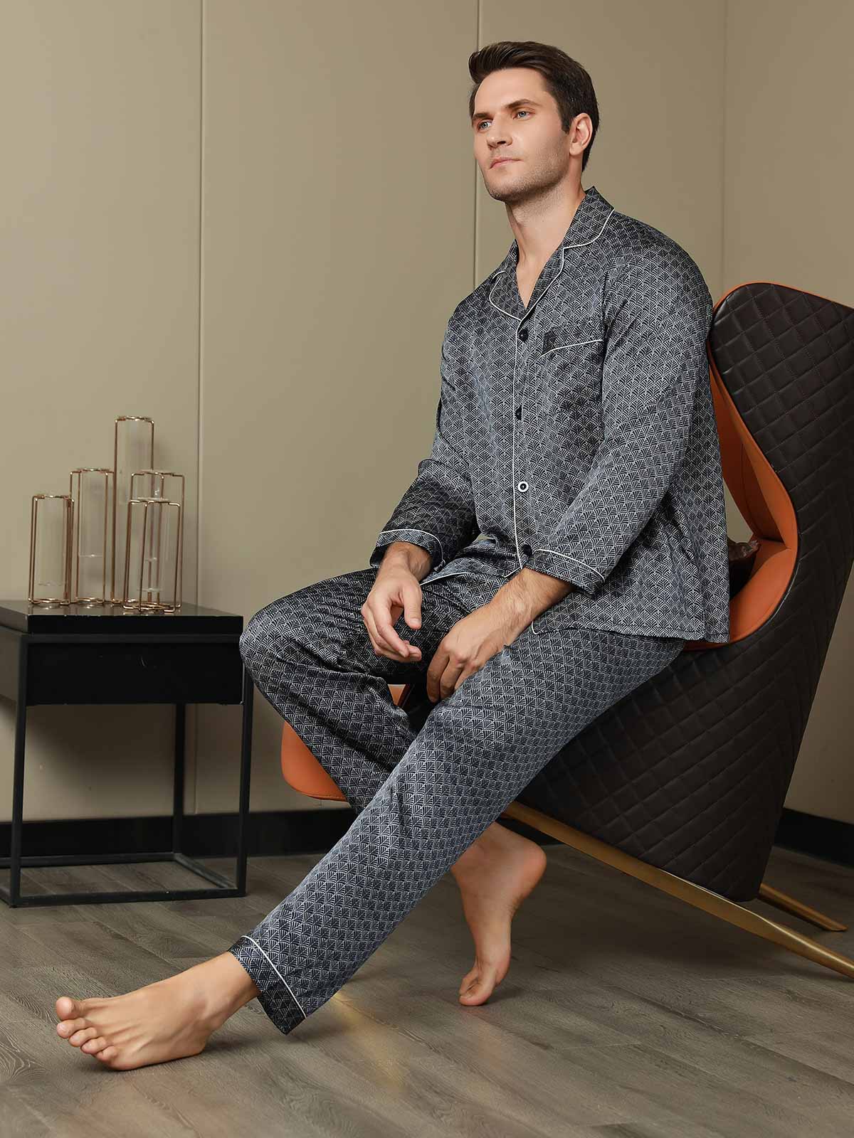 [Ginkgo Marine] SilkSilky-FR 19Momme Manches longues Homme Pyjamas 011
