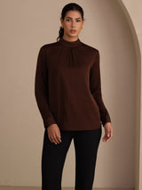 [Tan] SilkSilky-FR Long Sleeve Stand Collar Blouse 003