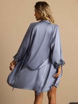 [Bleu Acier] SilkSilky-FR Soie Trois-quart Womens Pajamas 002