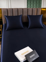 [Bleu Foncé] SilkSilky-FR Parure de Lit Soie 005
