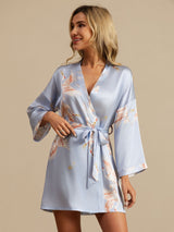 [Bleu Clair] SilkSilky-FR 3/4 Sleeve Femme Peignoir 001