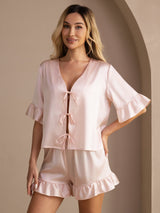 [Rose] SilkSilky-FR Short Sleeve V Neck Femme Pyjamas 003