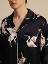 [Noir] SilkSilky-FR Long Sleeve Lapel Collar Homme Pyjamas 005