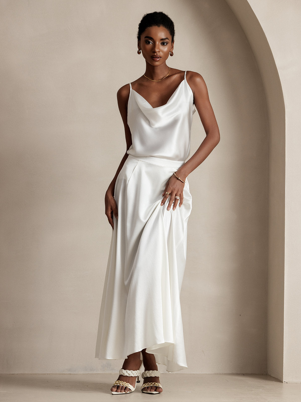 [Blanc] SilkSilky-FR 19Momme Soie Skirt 004