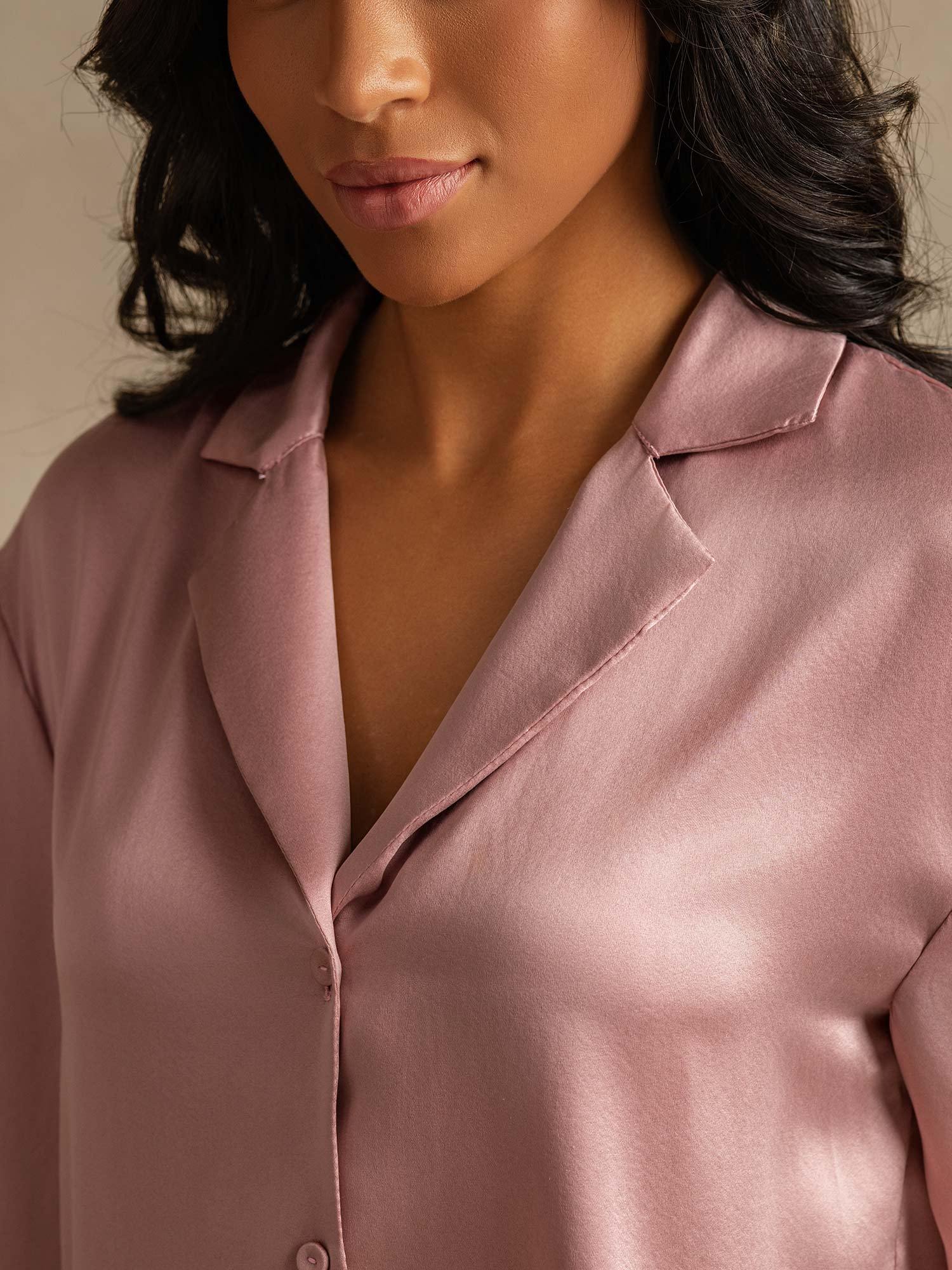 [Peau De Pêche] SilkSilky-FR 19Momme Soie Col Chemise Femme Pyjamas 004,