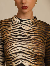 [Tigre] SilkSilky-FR Manches longues Col Mock Femme T-Shirt 006