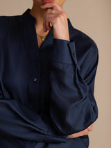 [Bleu Foncé] SilkSilky-FR Long Sleeve Blouse 005