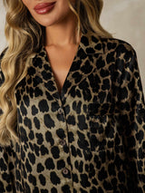[Leopard] SilkSilky-FR Manches longues Col Cranté Chemise pour dormir 005