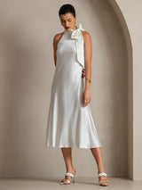 [Blanc] SilkSilky-FR Sleeveless Tie Neck Robes 001