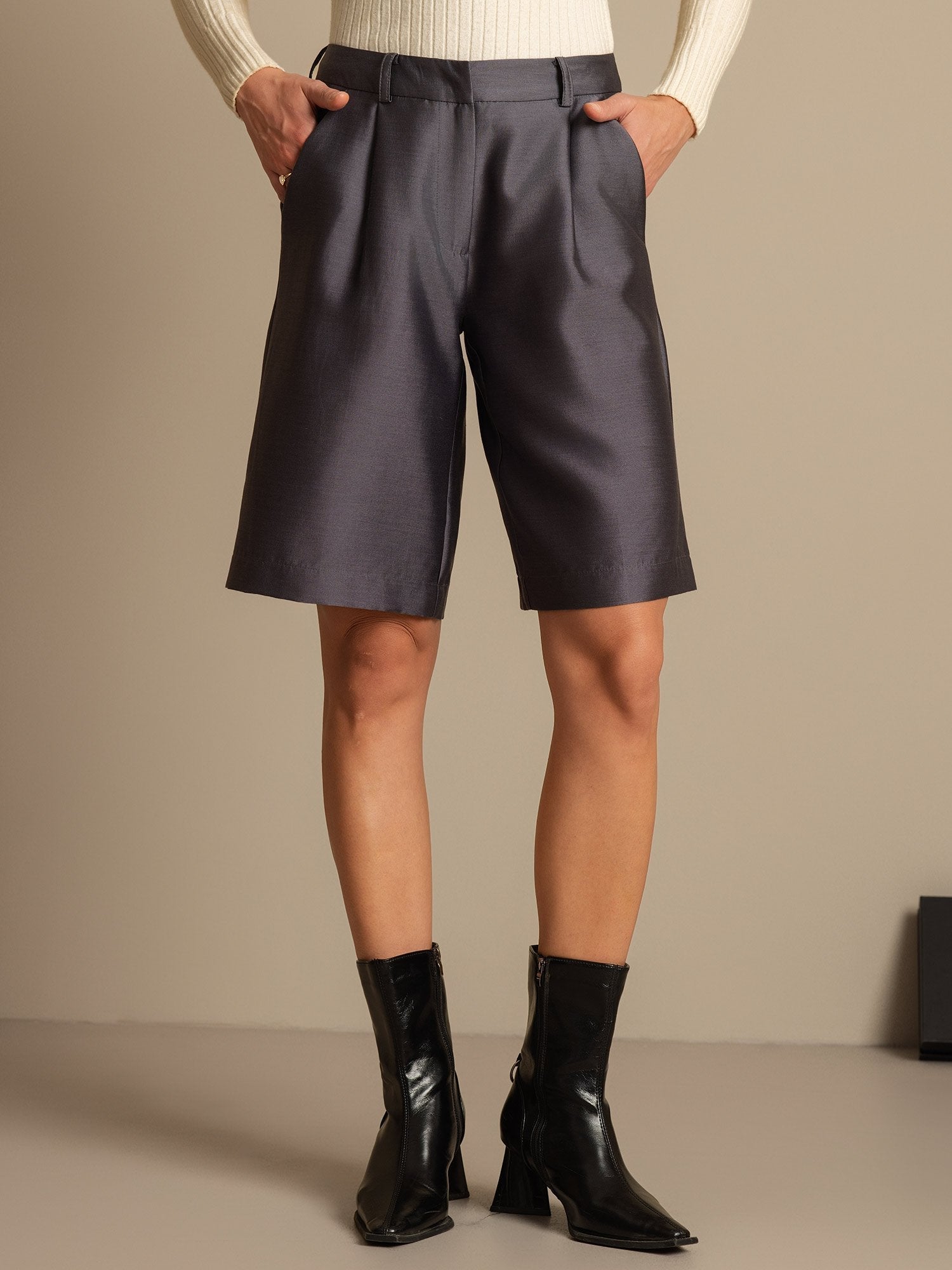 [Gris] SilkSilky-FR 32Momme Soie Womens Shorts 001,