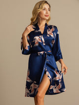 [Bleu Foncé] SilkSilky-FR 3/4 Sleeve Femme Peignoir 006