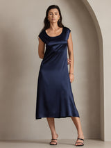 [Bleu Foncé] SilkSilky-FR Cap Sleeve Robes 001