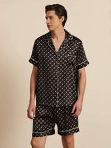[Chaîne Noire] SilkSilky-FR Manches courtes Col Cranté Homme Pyjamas 001