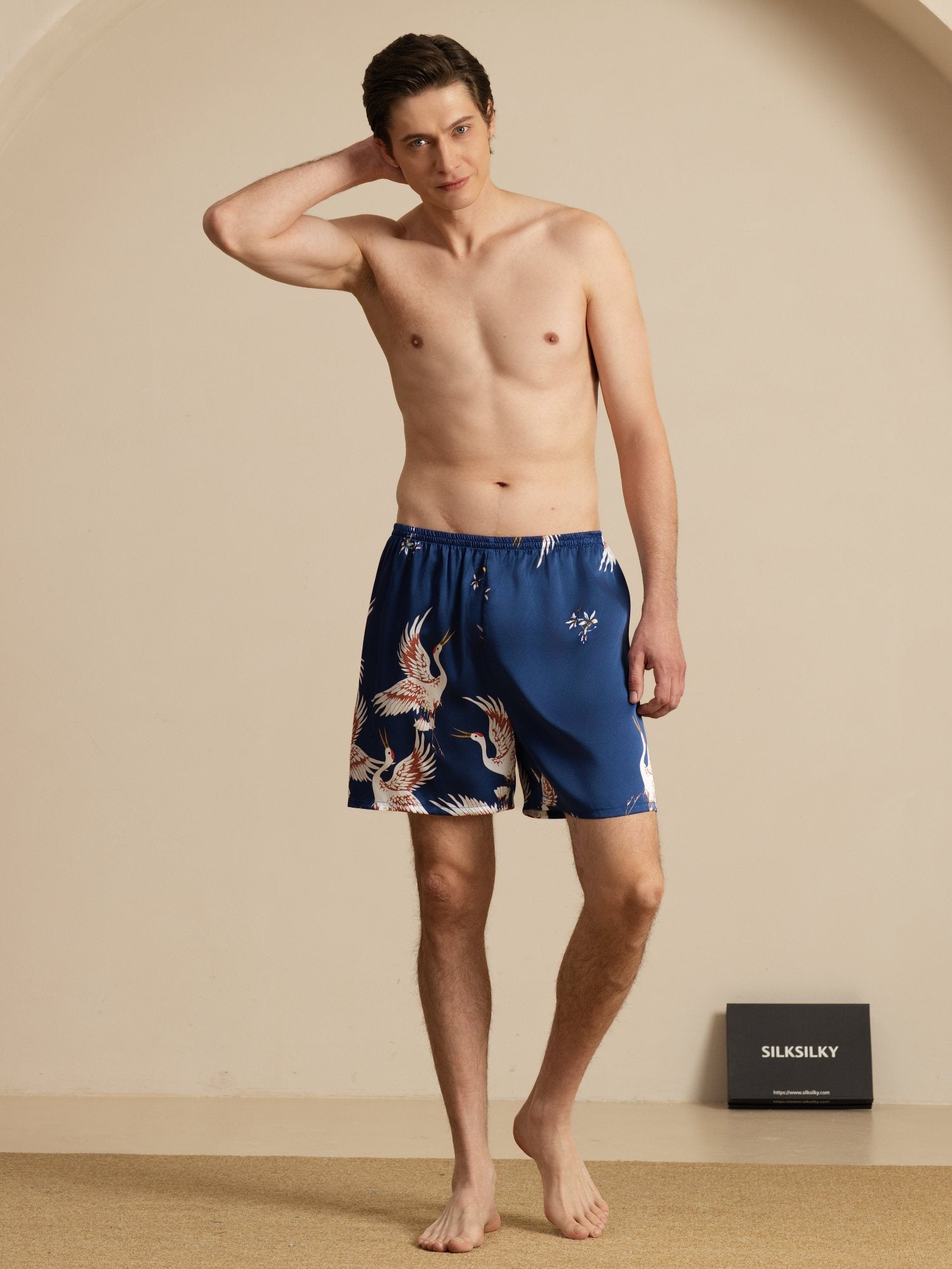 [Bleu Foncé] SilkSilky-FR 19Momme Mens Sleep Bottoms 006