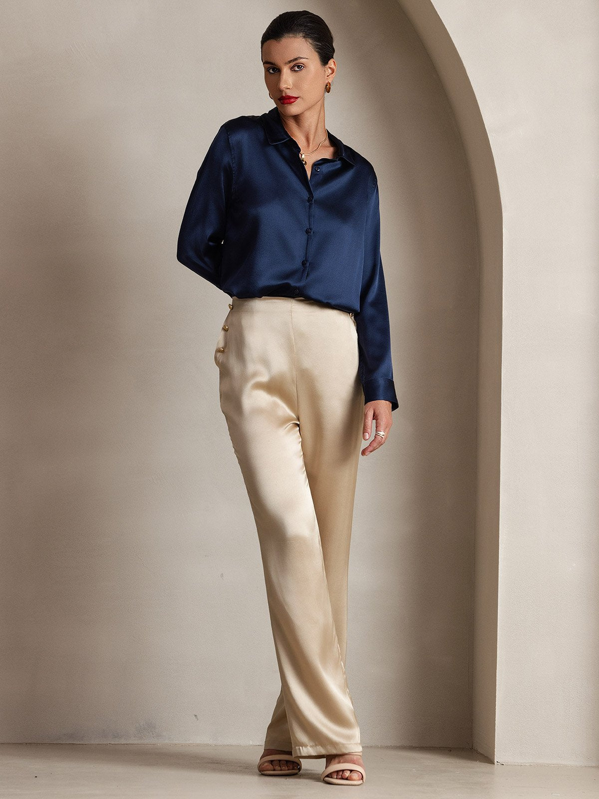 [Champagne] SilkSilky-FR 19Momme Soie Womens Pants 006