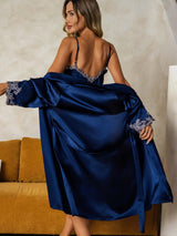 [Bleu Foncé] SilkSilky-FR 3/4 Sleeve V Neck Peignoir&Robe de Chambre 002