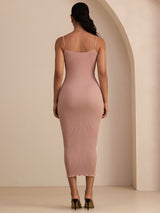 [Rose] SilkSilky-FR Spaghetti Strap Square Neck Robes 002