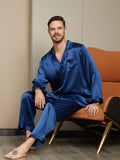 SilkSilky FR Pure Soie Manches longues Mens Pajamas BleuFoncé 003