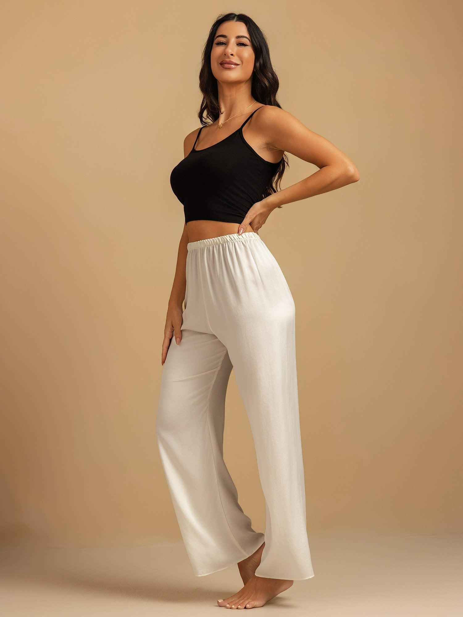 [Blanc] SilkSilky-FR 19Momme Soie Womens Sleep Bottoms 007,