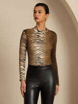 [Tigre] SilkSilky-FR Manches longues Col Mock Femme T-Shirt 003