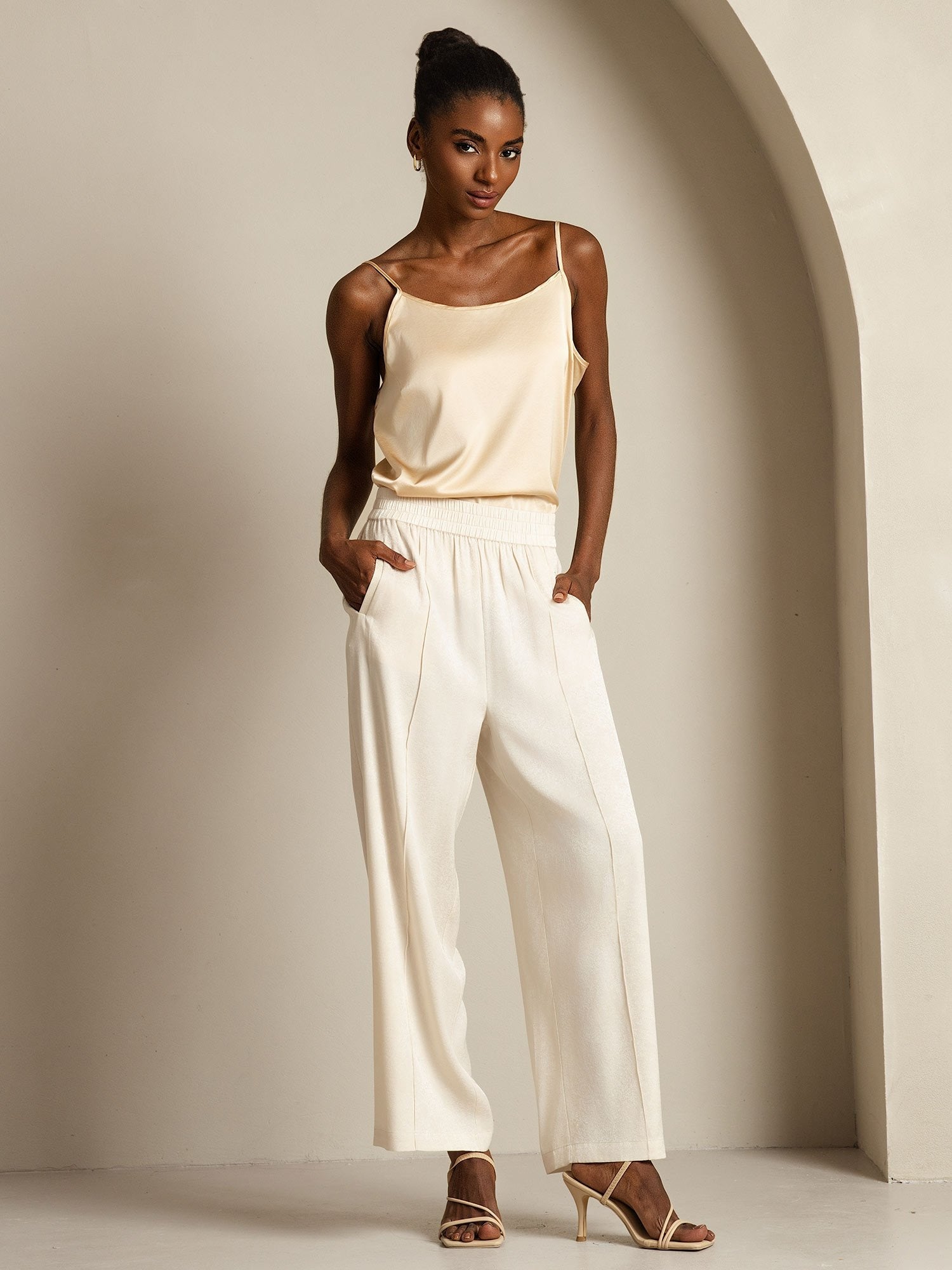 [Beige] SilkSilky-FR 22Momme Soie Womens Pants 008