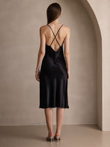 [Noir] SilkSilky-FR Pure Soie Sans manches Col en V Robes 002