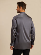 [Gris Foncé] SilkSilky-FR Long Sleeve Stand Collar Homme Chemise 002