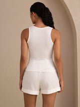 [Blanc] SilkSilky-FR Sleeveless Deep V Neck Top À Fines Brides 002
