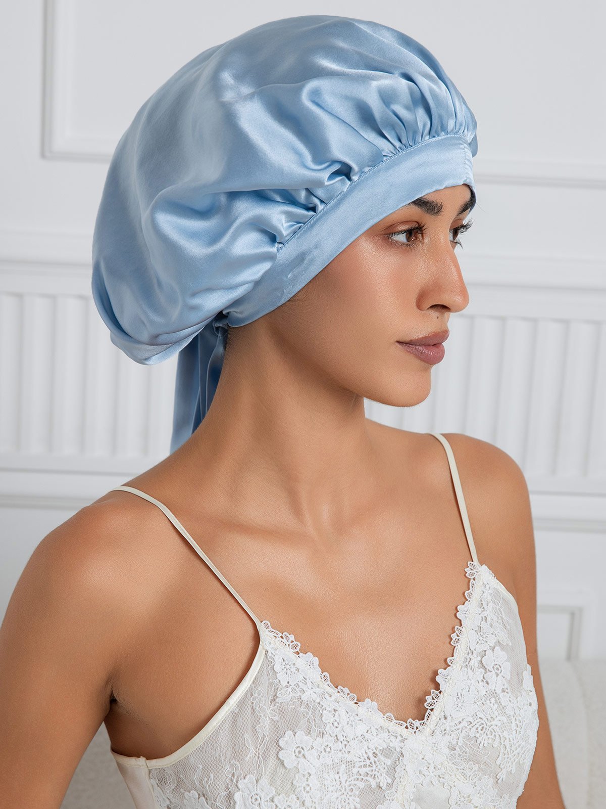 SilkSilky-FR Pure Soie Sleep Cap BleuClair 004