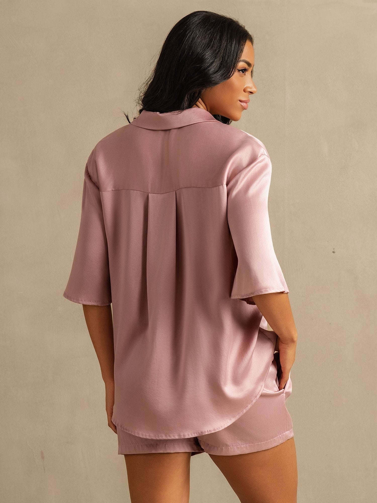 [Peau De Pêche] SilkSilky-FR 19Momme Soie Manches mi-longues Col Chemise Femme Pyjamas 006