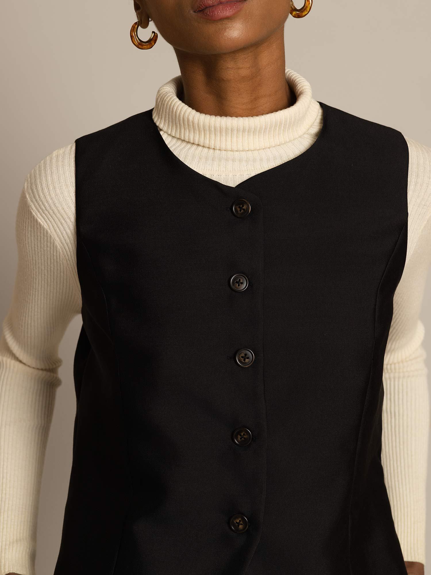 [Noir] SilkSilky-FR 32Momme Soie Womens Vest 003,