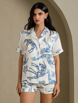 [Girafe Blanche] SilkSilky-FR Short Sleeve Notch Collar Femme Pyjamas 003