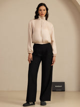 [Tan+Rose] SilkSilky-FR 18Momme Manches longues Col Montant Femme Manteaux 007