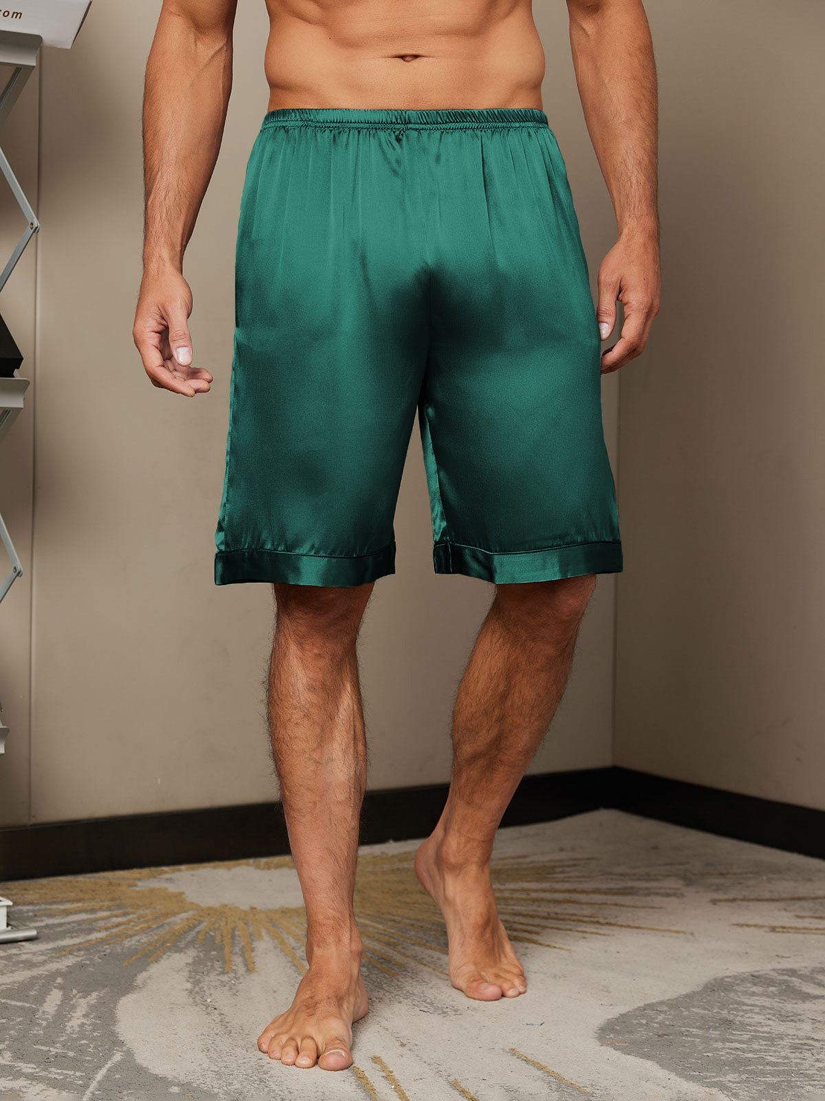 SilkSilky FR 19Momme Soie Mens Sleep Bottoms Vert 001