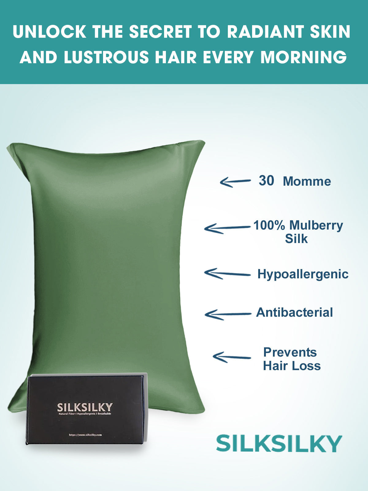 SilkSilky-FR 30Momme Pure Soie Pillowcase VertGrisâtre 003