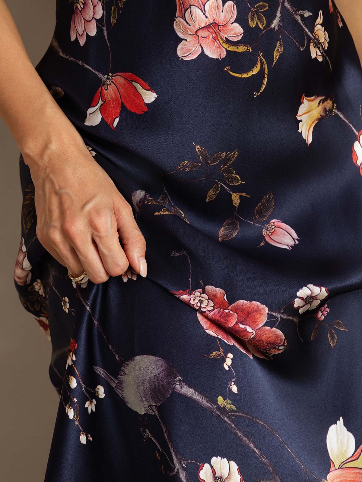 [Floral Marine] SilkSilky-FR 19Momme Soie Dress 006