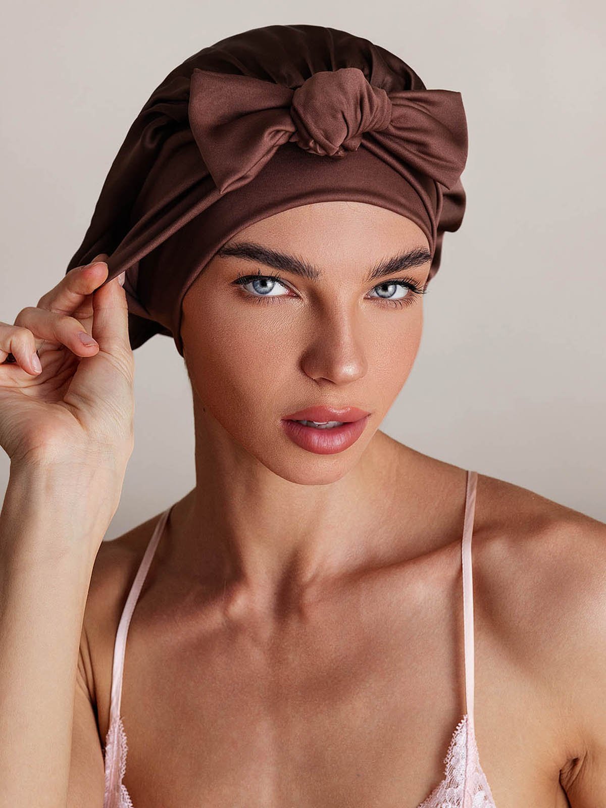 SilkSilky-FR Soie Sleep Cap Café 001