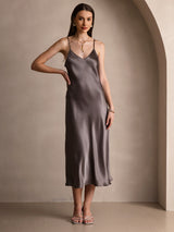 [Kaki Foncé] SilkSilky-FR Sleeveless V Neck Robes 003