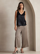 [Noir] SilkSilky-FR Sleeveless V Neck Top À Fines Brides 001
