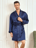 SilkSilky FR Pure Soie Trois quart Mens Robe BleuFoncé 001