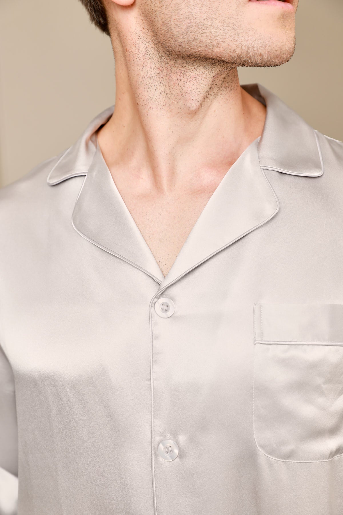 [Gris] SilkSilky-FR 19Momme Pure Soie Mens Pajamas 006