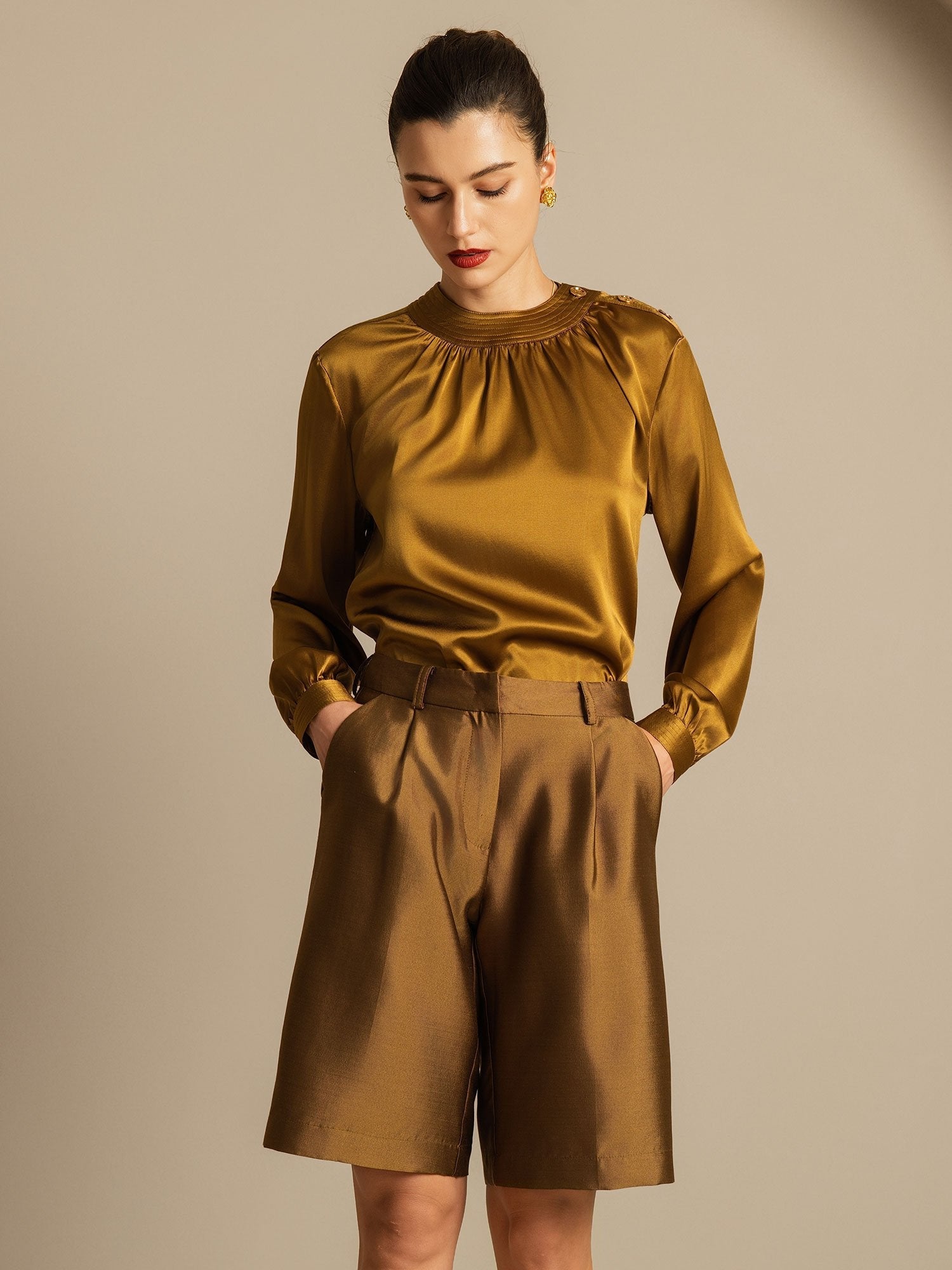 [Bronze] SilkSilky-FR 32Momme Soie Womens Shorts 005,