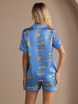 [Poisson Bleu] SilkSilky-FR Short Sleeve Lapel Collar Femme Pyjamas 002