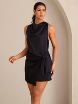 [Noir] SilkSilky-FR Sleeveless Cowl Neck Robes 004