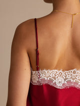 [Rouge Vineux] SilkSilky-FR Spaghetti Strap V Neck Top À Fines Brides 005