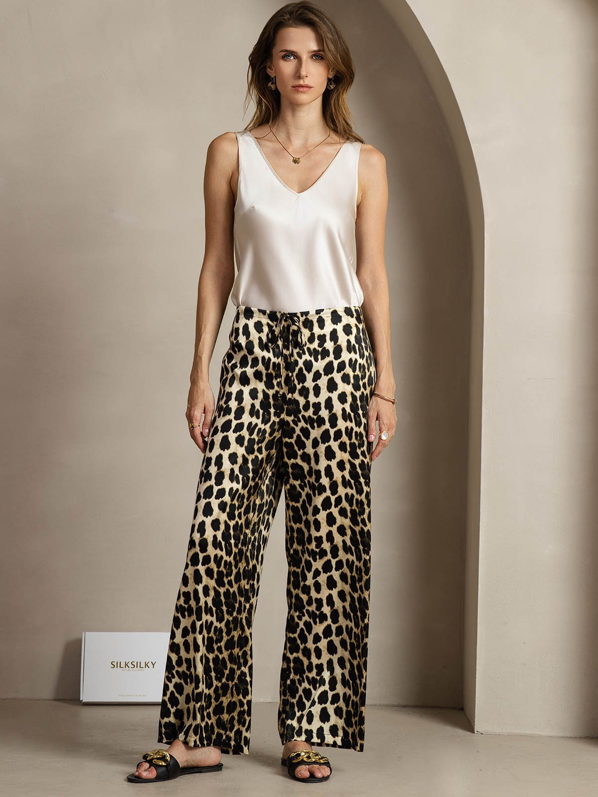 [Leopard] SilkSilky-FR 19Momme Soie Womens Pants 006